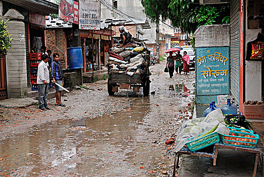 街景,道路,湿,雨,加德满都,尼泊尔,亚洲