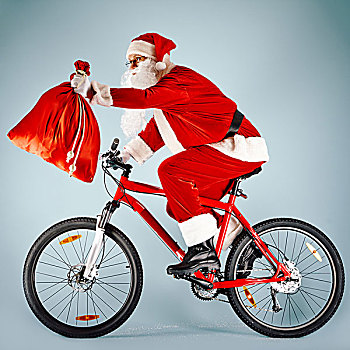圣诞老人,红色,袋,自行车