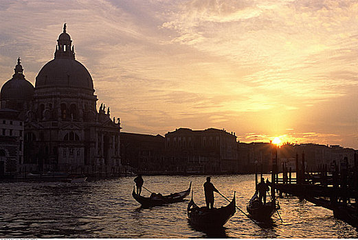 小船,日落,威尼斯,意大利