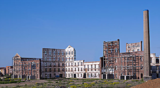 老,毁损,工业,建筑,烟囱,卡斯提尔,西班牙北部,欧洲