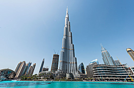 哈利法,摩天大楼,人工湖,迪拜,酋长国,阿联酋,亚洲