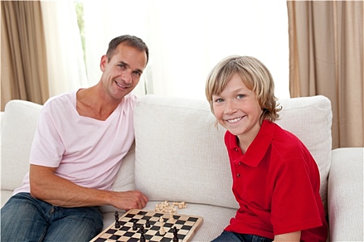 关心,父亲,玩,下棋,儿子