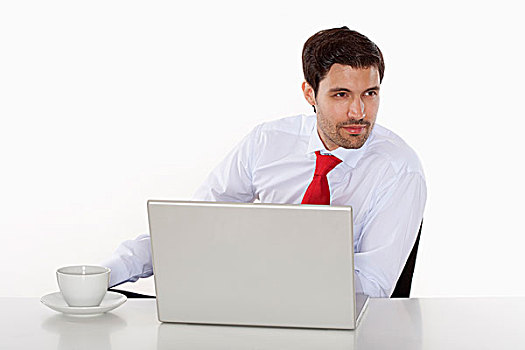 公司主管,白衬衫,后面,书桌,笔记本电脑