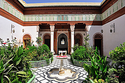 利雅得,传统,连栋别墅,院落,喷泉,玛拉喀什,摩洛哥,非洲