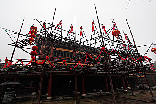 横店,影视基地,古代建筑,房子,木头,清明上河图,造景,城墙,城门,蓝天,湖,建造