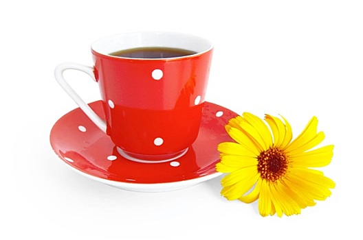 红色,咖啡杯,黄花