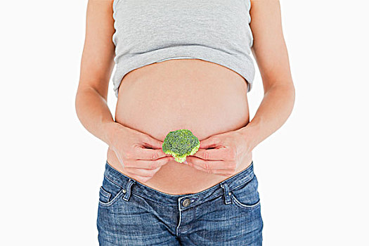 年轻,孕妇,拿着,花椰菜,站立