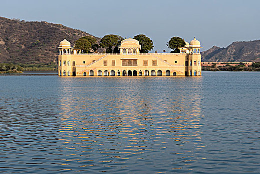 水,宫殿,男人,湖,斋浦尔,拉贾斯坦邦,印度,亚洲