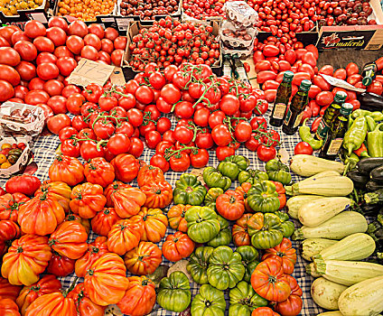 销售,多样,西红柿,胡椒,西葫芦,市场,马略卡岛,巴利阿里群岛,西班牙,欧洲