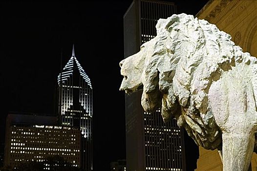 雕塑,青铜,狮子,芝加哥艺术学院,芝加哥,伊利诺斯,美国