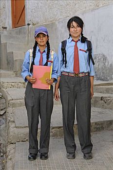 学生,穿,学生服,印度,喜马拉雅山,亚洲