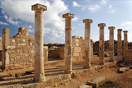 古希腊,柱子,古老,墙壁,发掘地,世界遗产,帕福斯,塞浦路斯,欧洲
