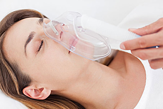 女青年,呼吸,氧气面罩