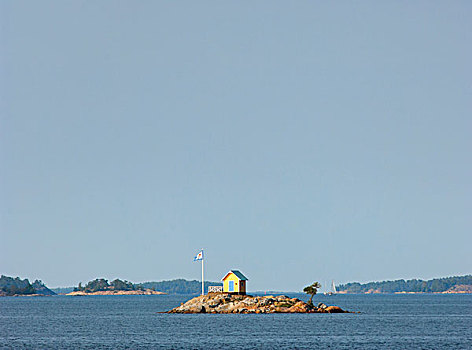 孤单,黄色,小屋,群岛,瑞典