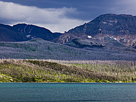 湖,山脉,背景,圣玛丽湖,冰川国家公园,冰河,蒙大拿,美国