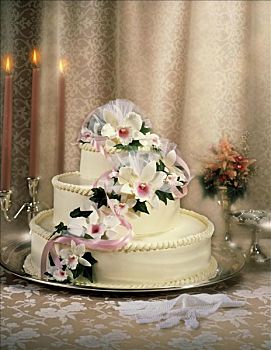 三个,层次,婚礼蛋糕,兰花