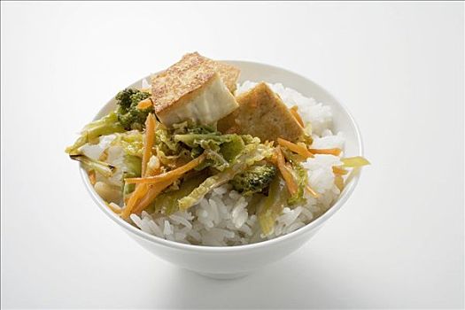 豆腐,炒菜,米饭