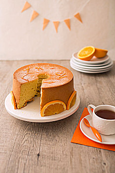 橙色,雪纺,蛋糕