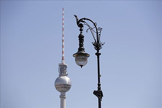 历史,街道,灯笼,电视塔,柏林,德国,欧洲