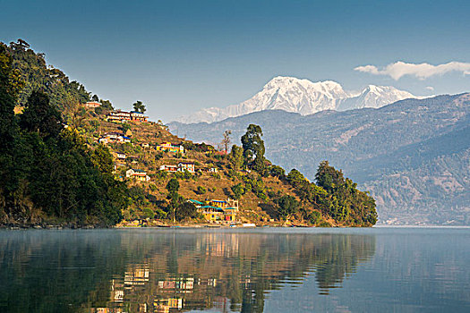风景,费瓦湖,乡村,晨雾,安纳普尔纳峰,山,远景,尼泊尔,亚洲