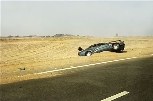 埃及,途中,沙漠公路,汽车,残骸