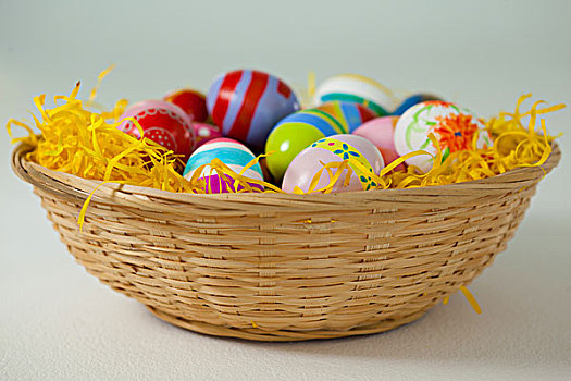 涂绘,复活节彩蛋,篮子,白色背景
