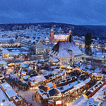 圣诞市场,雪花,黄昏,黑森林,巴登符腾堡,德国,欧洲