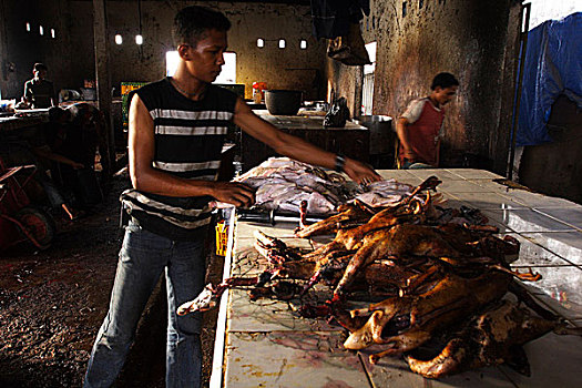 一个,男人,准备,鸡,印度尼西亚,七月,2007年