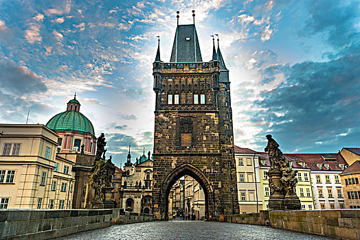 旧城桥塔,布拉格,查理大桥,历史,中心,波希米亚,捷克共和国,欧洲