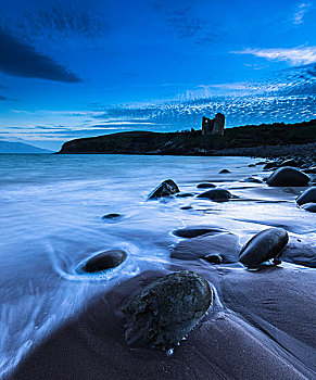 圆,石头,海滩,城堡,背影,头部,丁格尔湾,丁格尔半岛,凯瑞郡,爱尔兰,欧洲