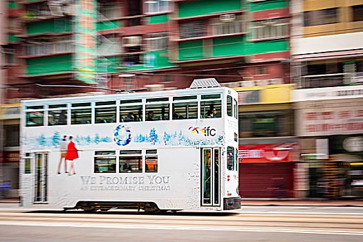 双层巴士,有轨电车,道路,动感,湾仔,香港岛,香港,中国,亚洲