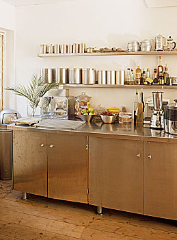 厨房,不锈钢,柜橱,架子,器具