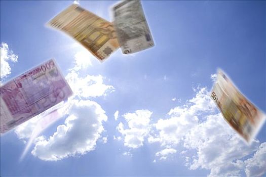 欧元,钞票,落下,天空
