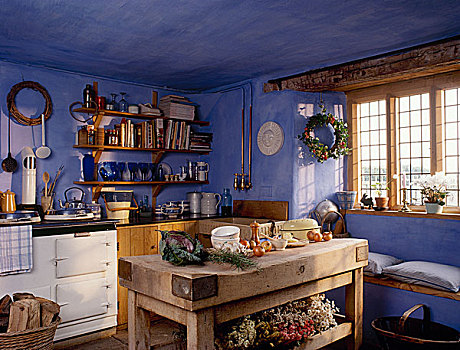蓝色,梁,凸窗,窗边,白色,烤炉,打开,架子