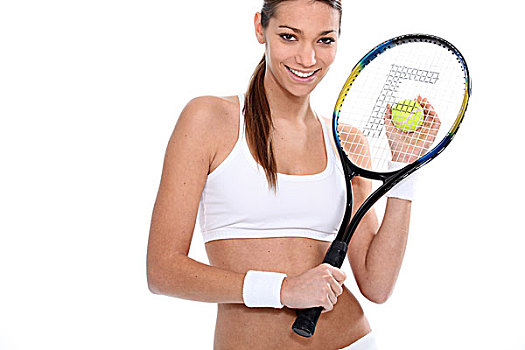 女人,网球拍,球