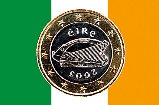 爱尔兰,一个,欧元,硬币,旗帜,象征,图像,国家,赤字