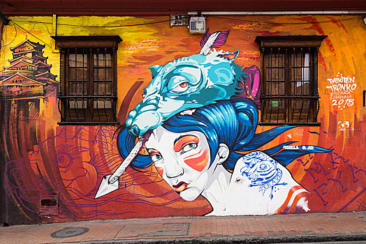 街头艺术,壁画,波哥大,地区,哥伦比亚,南美