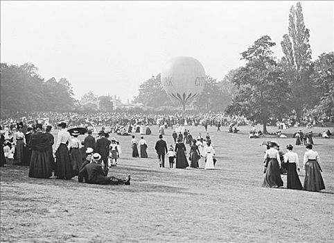 气球,上升,水晶宫,公园,伦敦,迟,19世纪,艺术家,未知