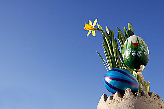 复活节,装饰,水仙花,复活节彩蛋