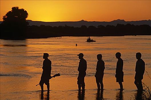 河,日落,赞比亚