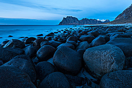 圆,石头,罗弗敦群岛,挪威,欧洲