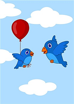 幼禽类,卡通,学习,飞行,气球