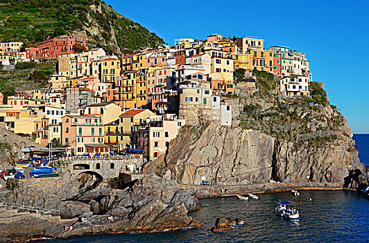 马纳罗拉,俯瞰,地中海,建筑,上方,悬崖,五渔村,意大利
