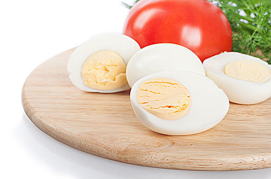 熟食,母鸡,蛋,西红柿,白色背景