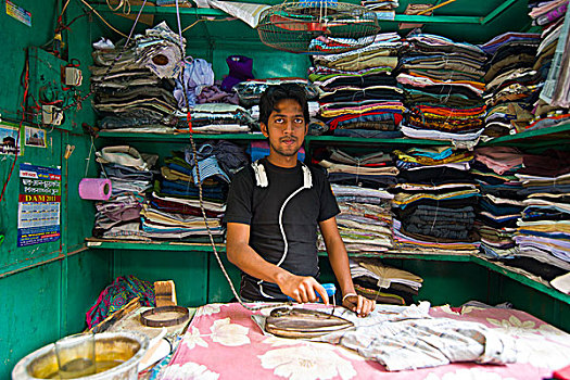 男人,熨烫,达卡,孟加拉,亚洲