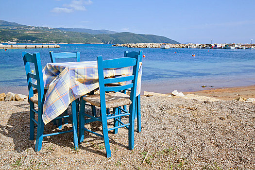 桌子,椅子,旅游,餐馆,海景,希腊