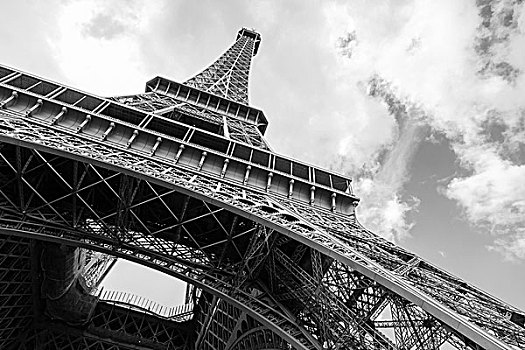 仰视,埃菲尔铁塔,流行,地标,巴黎,法国,单色调,照片