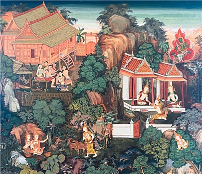 泰国人,壁画,生活,佛