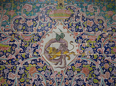瓷砖,图片,争斗,两个,神话,动物造型,花饰,光滑,砖瓦,宫殿,德黑兰,伊朗,亚洲