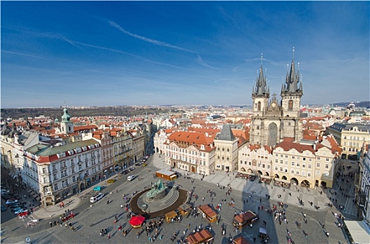 全景,广场,玛丽亚,教堂,布拉格,捷克共和国